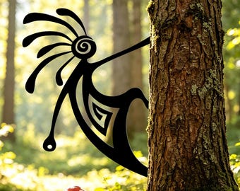 Peeking Kokopelli Garden Art, Tribal Spirit Silhouette Sign, Fence/Tree Decor, Native Figure Peeker for Yard, Gift for Southwest Lover