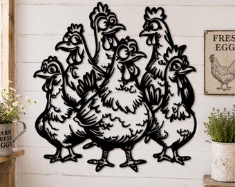 Six Funny Chicken Metal Wall Art, Farmhouse Chicken Metal Sign, Hen House Wall Decor, Chicken Coop Decor, Gift for Chicken Keeper