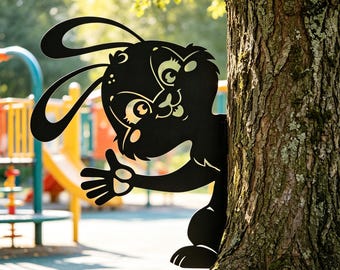 Peeking Bunny Garden Art, Funny Wildlife Silhouette Sign, Fence/Tree Decor, Cute Animal Peeker for Yard, Gift for Bunny Lover