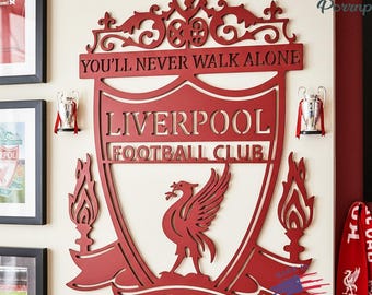 You'll Never Walk Alone Metal Plaque,Liverpool FC Crest Wall Sign,Liverpool Reds Football WallSign,Premium Football Club Decor for Game Room