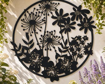 Wildflower Metal Wall Art, Mixed Floral Silhouette Metal Sign, Boho Botanical Garden Wall Decor, Farmhouse Floral Indoor Outdoor Wall Sign