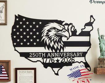 Patriotic US Map Metal Art,1776-2026 US Map Metal Sign,Patriotic 250th Anniversary Wall Decor,Patriotic 250 Year Decor for Classroom or Home