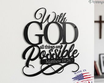 Scripture Metal Wall Decor, Matthew 19:26 Inspired Art, Jesus Wall Art for Christian Homes, Faith-Based Home Sign for Church & Prayer Rooms