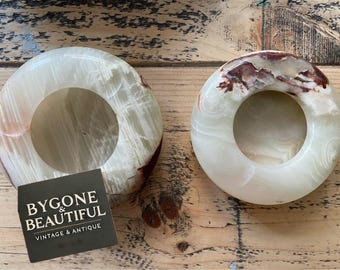 Vintage Onyx Ashtrays: Mid-Century Modern Stone Trinket Dishes