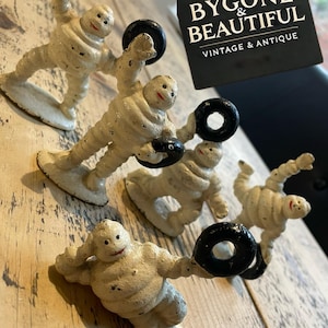 Set of 5 Vintage Cast Iron Michelin Man Figures – Bibendum Tyre Mascots – Industrial Automobilia Decor – Rare Poses – French Garage Collecti