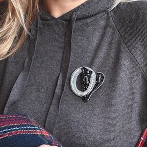 Beaded Letter M Brooch, Initial Pin, Monogram Embroidered Jewelry for Jacket or Bag,Custom Initial Brooch, Beaded Monogram,Personalized Gift