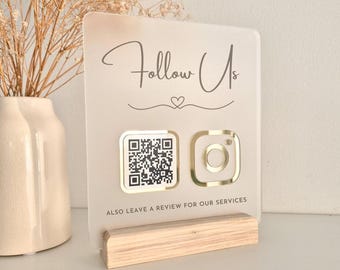 Custom QR Code Business Sign | Social Media Follow Sign | Acrylic Scan to Pay Display | Instagram, Facebook, TikTok | 3D Laser Cut Lettering