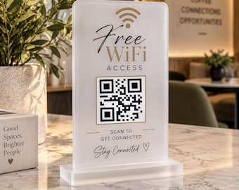 Anpassad rektangulär akryl QR-kodskylt | Skrivbordsställ för att skanna och betala med WiFi för salong, restaurang och butik