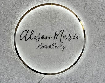 Custom 3D Acrylic Business Sign • LED Backlit Circle Logo Sign • Personalized Beauty Salon Office Decor • Light Up Commercial Retail Signage
