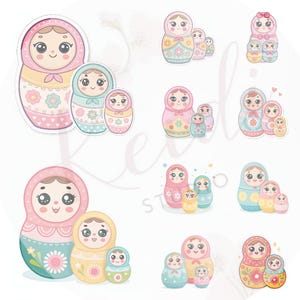 Pegatinas de muñecas Matrioshka estilo Kawaii para cuadernos, agendas, scrapbooking, planners, stickers, decoración digital