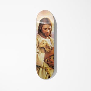 Arte de tabla de skate de Jesús el Buen Pastor: Decoración de pared de madera de arce