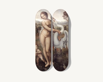 Dúo de tablas de skate Leda y el cisne de Leonardo da Vinci: Arte mural de arce canadiense