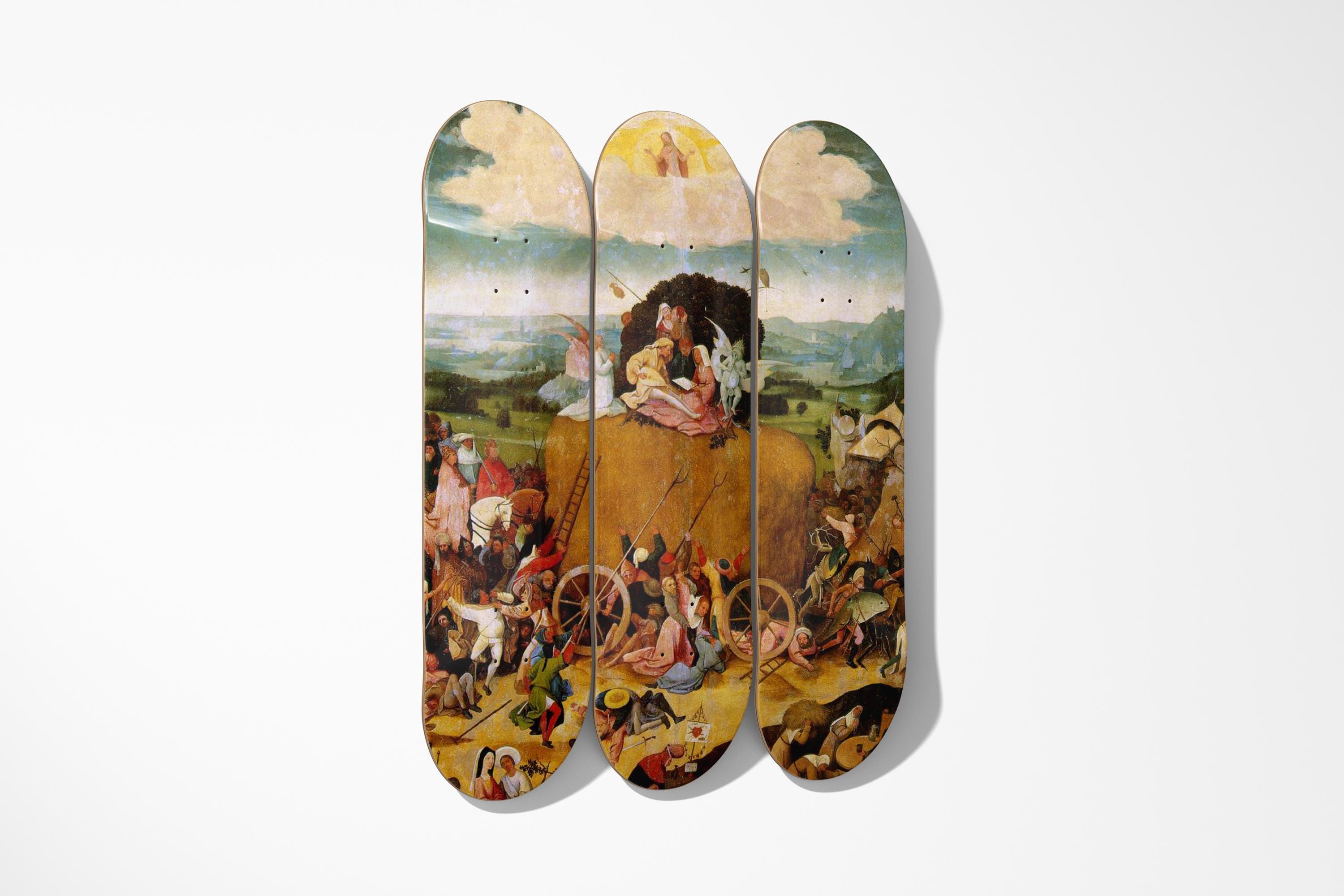 Haywain triptych skateboard art with proper spacing displayed horizontally