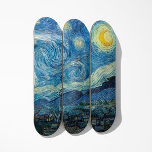 Moderne Kunst, Sternennacht Skateboard 3er-Set, Pro-Grade Ahornholz, Pop Art, Wanddekoration, Wohnkultur, Straßenkunst, Geschenkidee