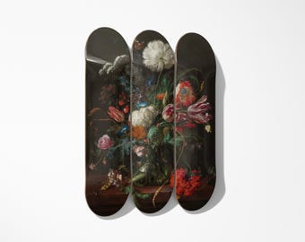 Floral Skateboard Deck Wall Art: Jan Davidsz de Heem Baroque Triptych