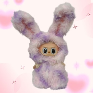 Handmade Fluffy Labubu Bunny Outfit – Pastel Purple & Pink Costume – Crochet Doll Clothes by Runoo