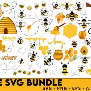 Bee Svg Png Bundle, Bee Png Bundle, Bee Cut Files, Honeycomb Svg, Svg Files For Cricut, Bee Clipart, Honey Bee Svg, Honey Svg, Queen Bee Svg