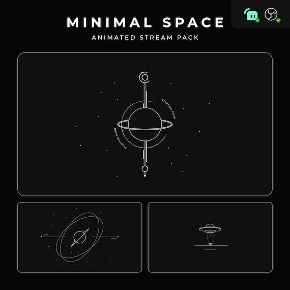 Minimal Space Animated Stream Overlay Pack: Twitch, Kick, YouTube (Horizontal - Desktop)