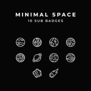 Minimal Space Twitch Sub-märken och Kick: Planet Stream-ikoner