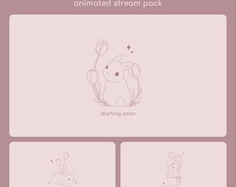 Pacchetto di sovrapposizioni animate per streaming di tulipani coniglietto: sovrapposizione desktop minima (Twitch, Kick, Youtube)