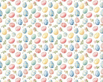 Colorful Easter Eggs Cotton Fabric, Watercolor Spring Egg Print, Pure Cotton Quilting Fabric, Easter Sewing Fabric, By The Half Yard