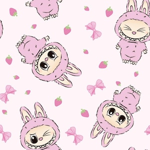 Labubu Fabric, Magical Monsters Fabric Monster Doll Fabric Kawaii Bunny Monster Fabric Cartoon Cotton Fabric, Anime Fabric, By The Half Yard