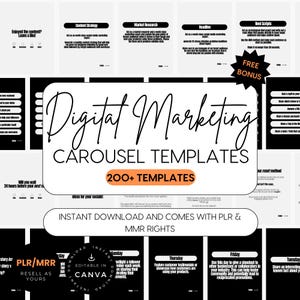 200+ Instagram-Karussellvorlagen für digitales Marketing, PLR MRR, Ig-Karussellvorlage, Social-Media-Inhalte, bearbeitbare Viral Canva-Vorlagen