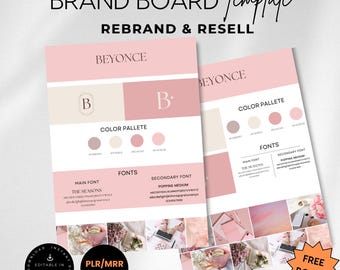 Pink Brand Board Template, Brand Kit Template, Editable Brand Kit, Pre-made Branding Kit, DIY Brand Board, Digital Product, Canva Template