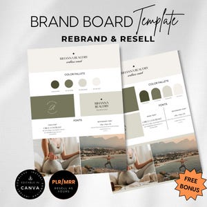Green Brand Board Template, Brand Kit Template, Editable Brand Kit, PLR MMR Brand Kit, DIY Brand Board, Digital Product, Canva Template