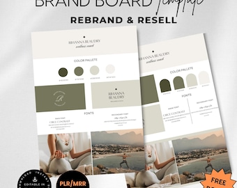 Grüne Brand Board-Vorlage, Brand Kit-Vorlage, bearbeitbares Brand Kit, vorgefertigtes Branding Kit, DIY Brand Board, digitales Produkt, Canva-Vorlage