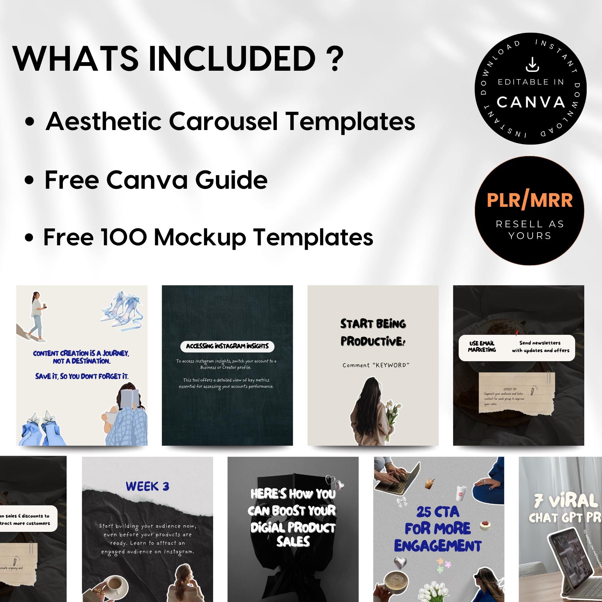 Aesthetic Instagram Carousel Templates, PLR MRR Digital Products, Ig ...