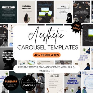 Ästhetische Instagram-Karussellvorlagen, PLR MRR-Digitalprodukte, Ig-Karussellvorlage, Social-Media-Inhalte, bearbeitbare Viral-Canva-Vorlagen