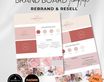 Pink Brand Board Template, Brand Kit Template, Editable Brand Kit, Pre-made Branding Kit, DIY Brand Board, Digital Product, Canva Template