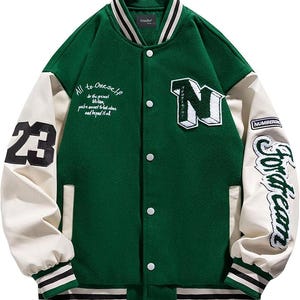 Chaqueta universitaria estilo letterman para hombre: chaqueta bomber de béisbol estilo streetwear vintage para hombre y mujer, abrigo informal con mangas de cuero.