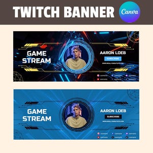 Editable Twitch Banner Template, Futuristic Canva Overlay for Streamers, Gaming Channel Art, Twitch Stream Banner, Twitch Header