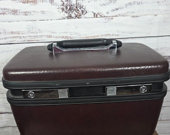VTG Samsonite Hard Silhouette Brown Faux Leather Locking Luggage w/Mirror Key