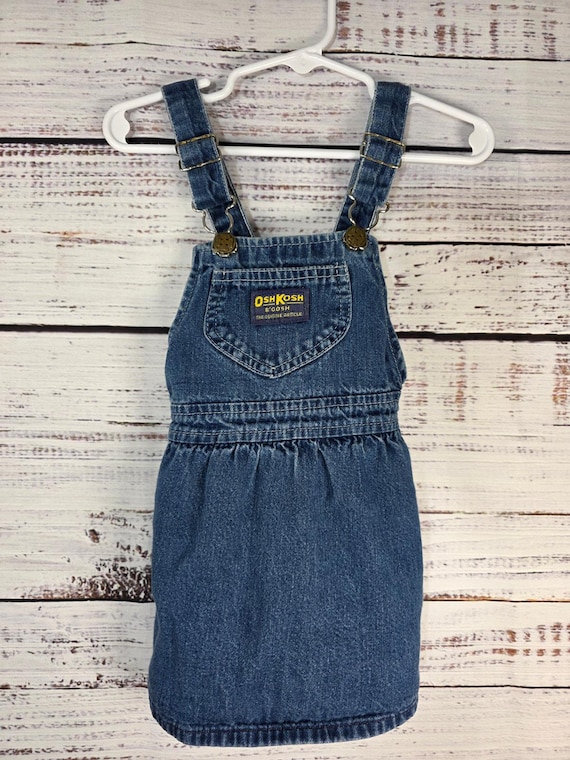 90s Kids Toddler Vintage Oshkosh Bgosh Cross Back Simple Casual Denim Dress / 18m 24m 2T / Made in USA