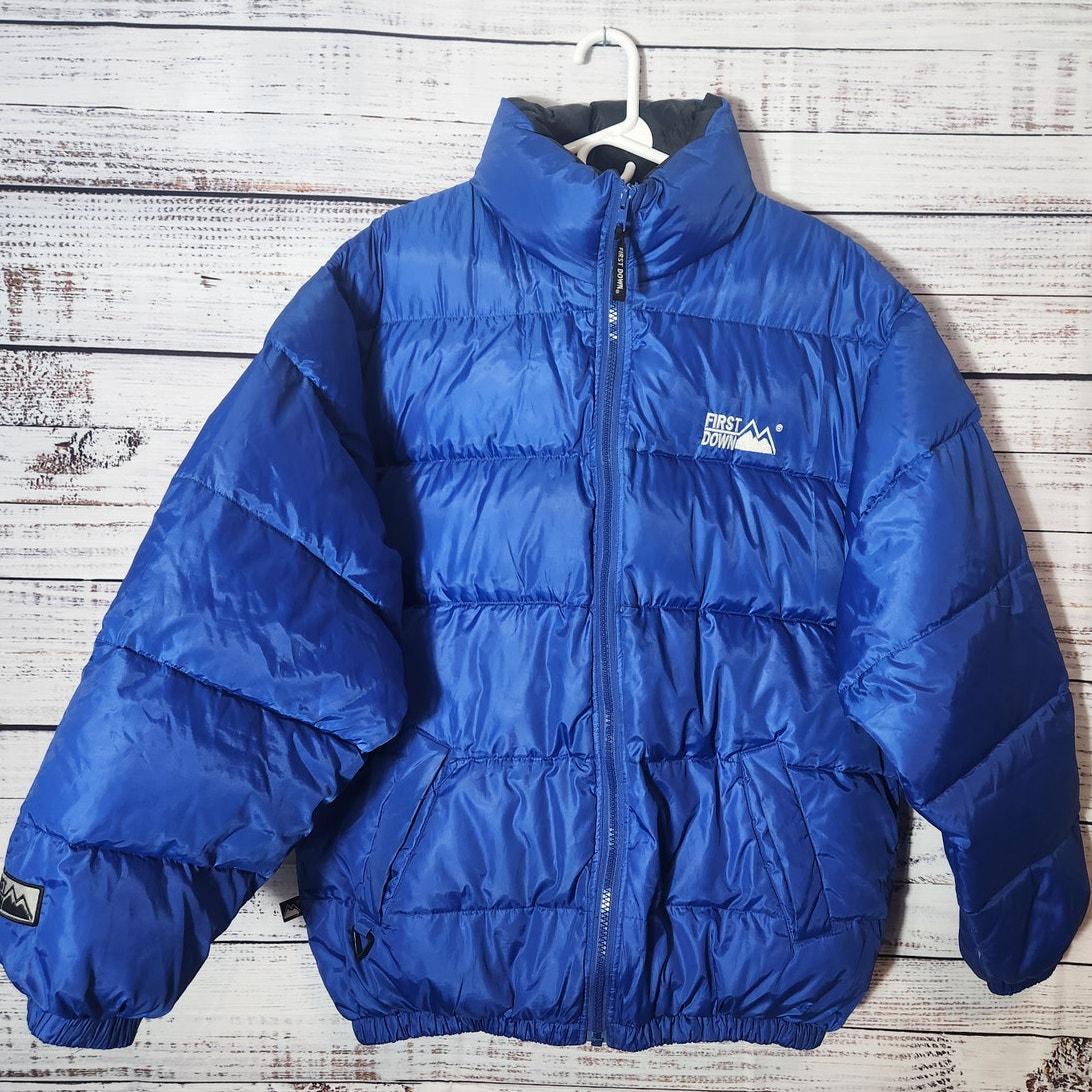 suède jacket vintage First down 90s 90s Rare VTG FIRST DOWN Duck Down Puffer Coat Ski Winter Blue