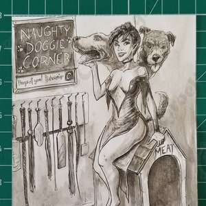 Naughty Doggie. Ink Drawing (Original Art)