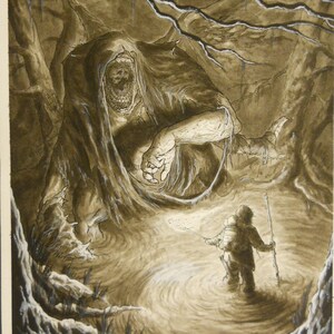 Encountering Fear, original Ink Drawing (fantasy, horror, monster)