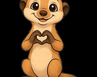 Suricata con corazón, dulce motivo de suricata con diseño de símbolo de corazón, archivo digital PNG, idea para imprimir, archivo PNG de suricata con corazón, diseño de animales