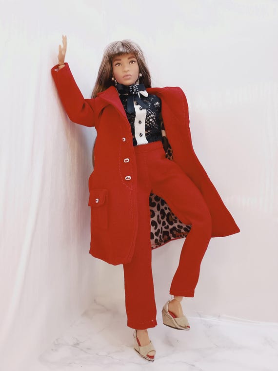 Curvy doll  outfit - coat, pants and cropped top  for 1/6 scale doll