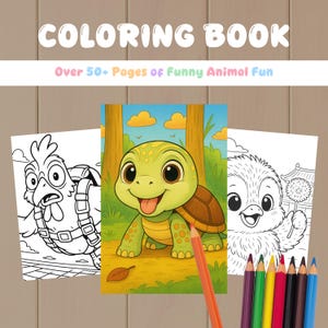 50 Cartoon Animal Coloring Pages | Funny Cute Animals | Printable Coloring Book | Coloring Book For Adults And Kids | Procreate Ipad |