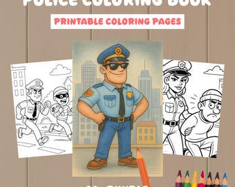 Police Coloring Book |  Coloring Page Police Officer | Children Coloring Book | Printable PDF | Png file | Police Woman | Digital Download
