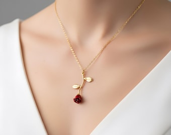 Red Rose Pendant Necklace – Gold Plated Flower Jewelry for Women