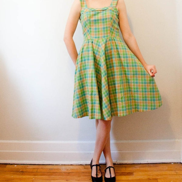 vintage madras picnic dress - M