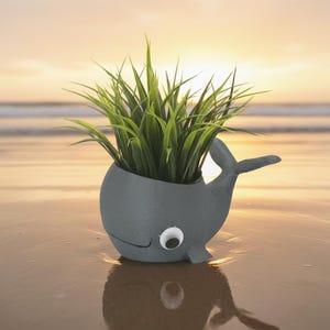 Wal Blumentopf Tiermotiv | Maritimer Blumenübertopf | 3D Druck Pflanzgefäß | Geschenk für Frau & Mama | Moderne Deko Wal Figur