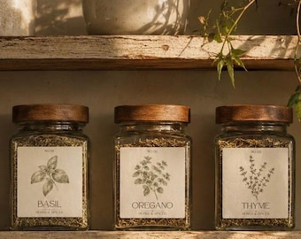 50 PCS Vintage Botanical Herb & Spice Labels Printable Set | Pantry Stickers | EN and GE