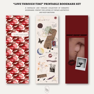LOVE THROUGH TIME Printable Bookmark Set | Aesthetic Vintage-Inspired Digital Bookmarks for Romantic Book Lovers