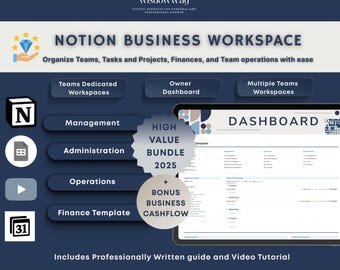Notion Agency Business Workspace Template, Project and Client Management, Finance Dashboard, Timesheet Tracker, Team Operations Hub, Planner
